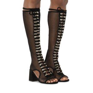 Jeffrey Campbell Savior Black Mesh Lace Up And Zip Boots US 6